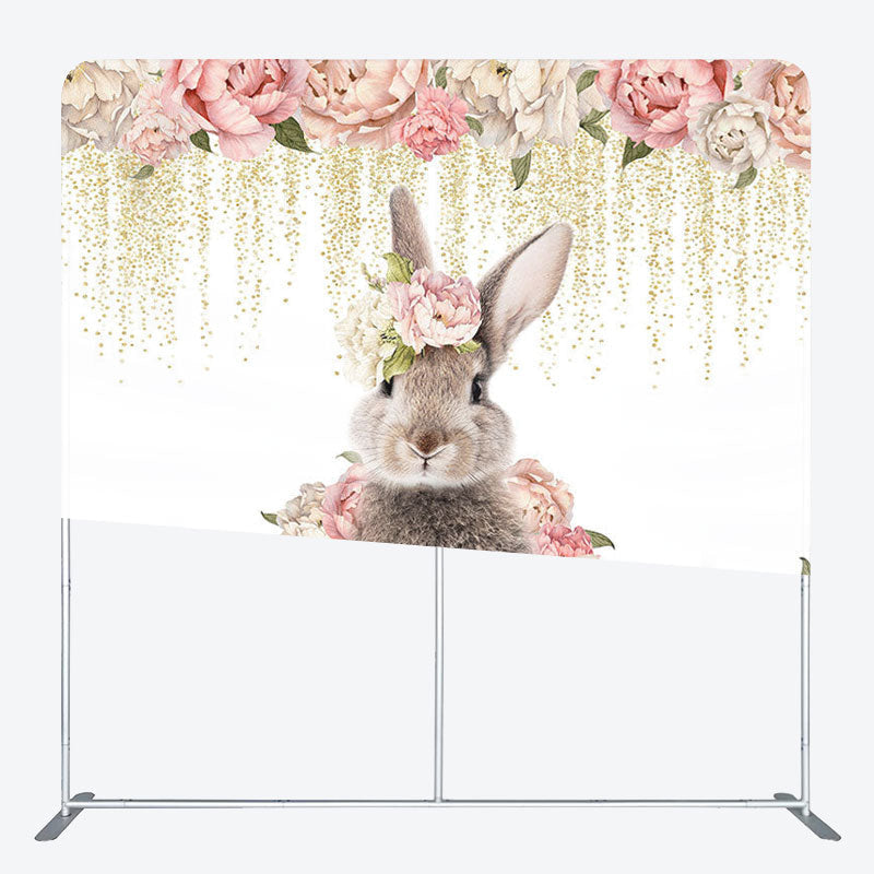 Aperturee - Aperturee Pink Floral Rabbit Fabric Backdrop Cover for Birthday