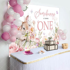 Aperturee - Aperturee Pink Floral Rabbit Somebunny 1st Birthday Backdrop