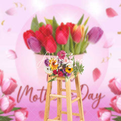 Aperturee - Aperturee Pink Floral Ribbons Happy First Mothers Day Backdrop