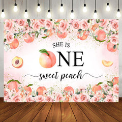 Aperturee - Aperturee Pink Floral She Is One Sweet Peach Birthday Backdrop