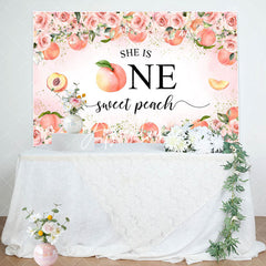 Aperturee - Aperturee Pink Floral She Is One Sweet Peach Birthday Backdrop