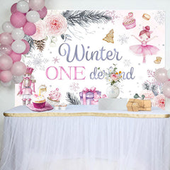 Aperturee - Aperturee Pink Floral Soldier Cake Winter Onederland Backdrop