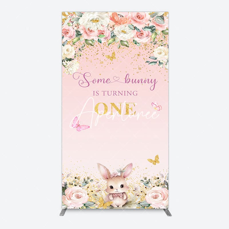 Aperturee - Aperturee Pink Floral Some Bunny Is Turning One Rectangle Backdrop