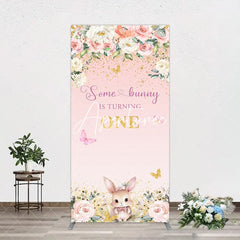 Aperturee - Aperturee Pink Floral Some Bunny Is Turning One Rectangle Backdrop