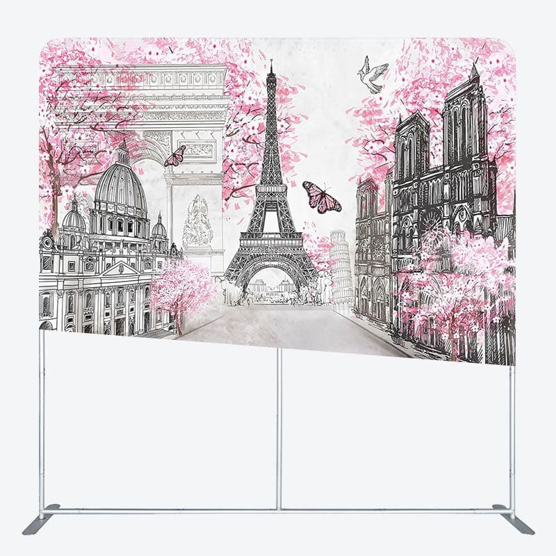Aperturee - Aperturee Pink Floral Tree French Vibe Pillow Case Backdrop
