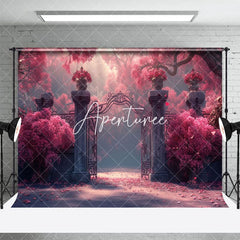 Aperturee - Aperturee Pink Floral Tree Vintage Gate Backdrop For Wedding