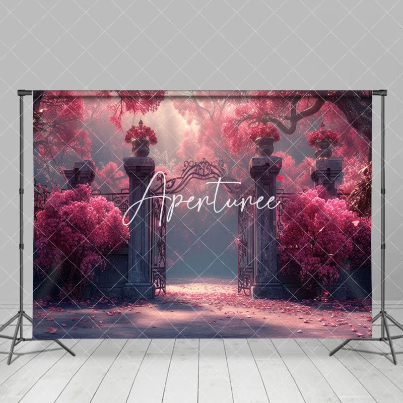 Aperturee - Aperturee Pink Floral Tree Vintage Gate Backdrop For Wedding