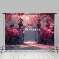 Aperturee - Aperturee Pink Floral Tree Vintage Gate Backdrop For Wedding