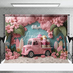 Aperturee - Aperturee Pink Floral Truck Holiday Vibe Summer Backdrop