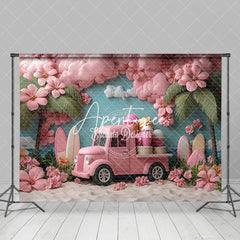 Aperturee - Aperturee Pink Floral Truck Holiday Vibe Summer Backdrop