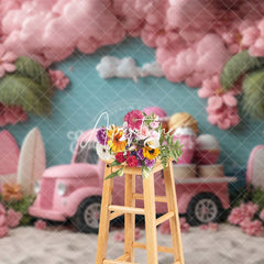 Aperturee - Aperturee Pink Floral Truck Holiday Vibe Summer Backdrop