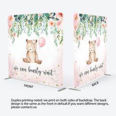 Aperturee - Aperturee Pink Flower Bear Fabric Backdrop Cover for Baby Shower