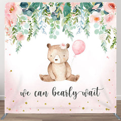 Aperturee - Aperturee Pink Flower Bear Fabric Backdrop Cover for Baby Shower