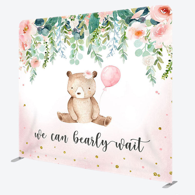 Aperturee - Aperturee Pink Flower Bear Fabric Backdrop Cover for Baby Shower