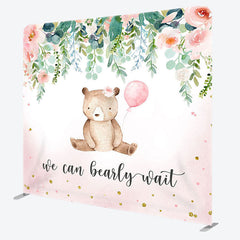 Aperturee - Aperturee Pink Flower Bear Fabric Backdrop Cover for Baby Shower