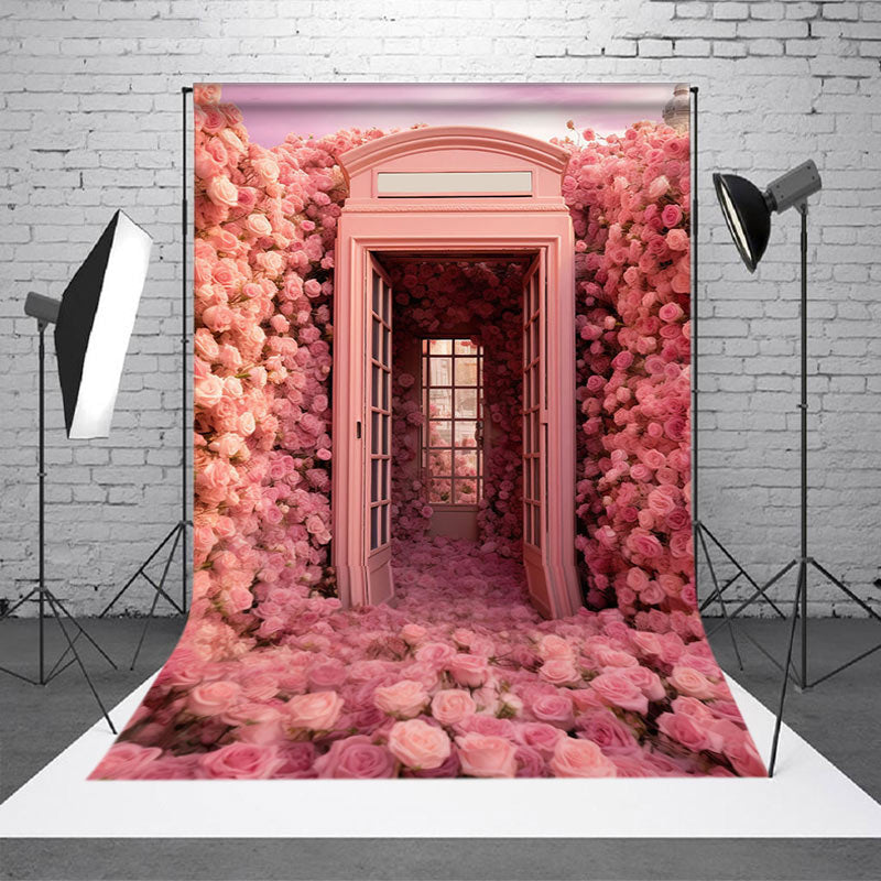 Aperturee - Aperturee Pink Flower Gallery Telephone Valentines Day Backdrop