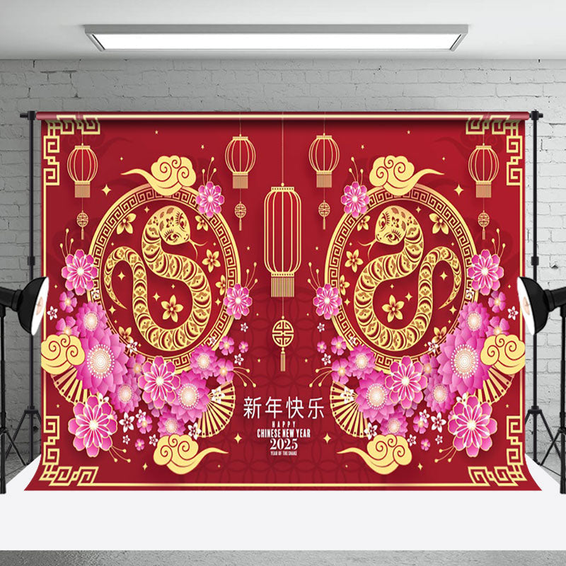 Aperturee - Aperturee Pink Flower Red New Year Vibe Zodiac Snake Backdrop