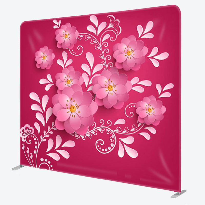 Aperturee - Aperturee Pink Flower Swivel Red Fabric Birthday Backdrop Cover