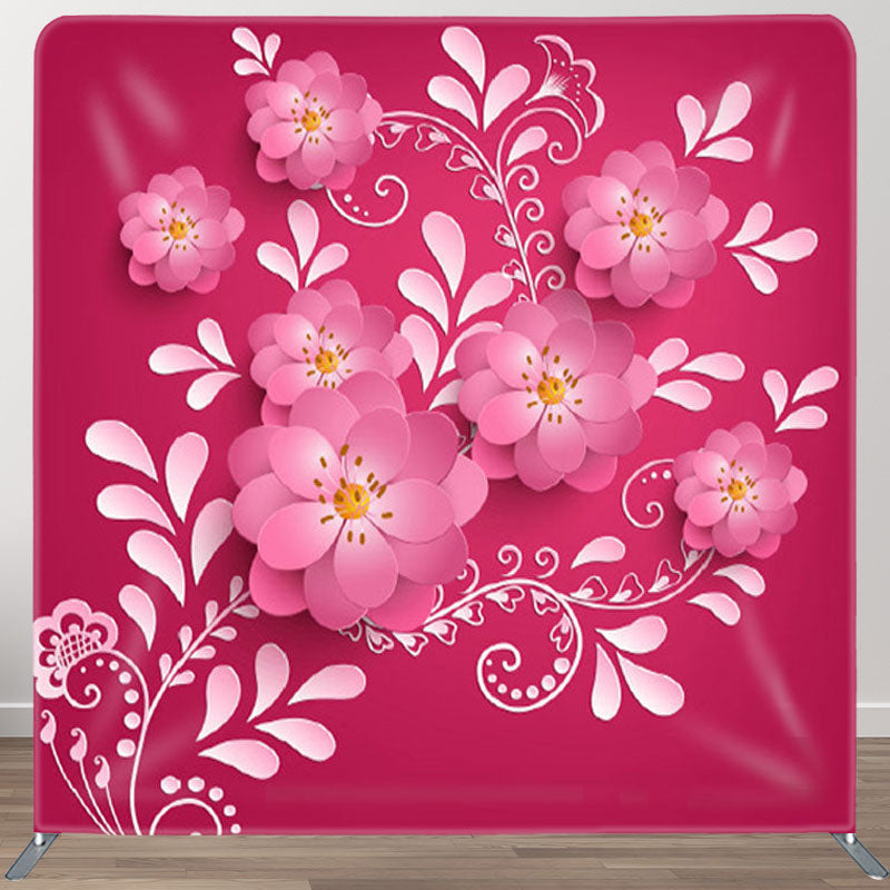 Aperturee - Aperturee Pink Flower Swivel Red Fabric Birthday Backdrop Cover