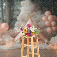 Aperturee - Aperturee Pink Forest Tent Birthday Cake Smash Photo Backdrop