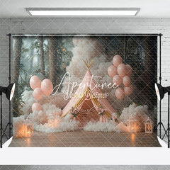 Aperturee - Aperturee Pink Forest Tent Birthday Cake Smash Photo Backdrop