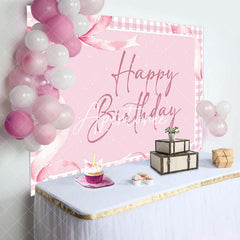 Aperturee - Aperturee Pink Gift Bow Tie Plaid Backdrop For Birthday Party