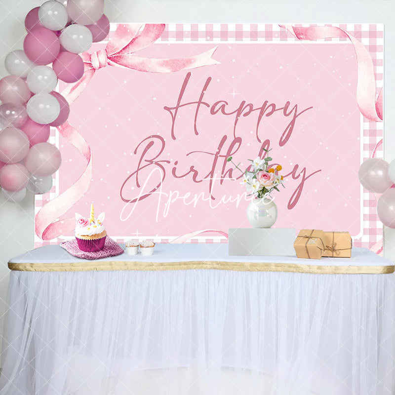 Aperturee - Aperturee Pink Gift Bow Tie Plaid Backdrop For Birthday Party