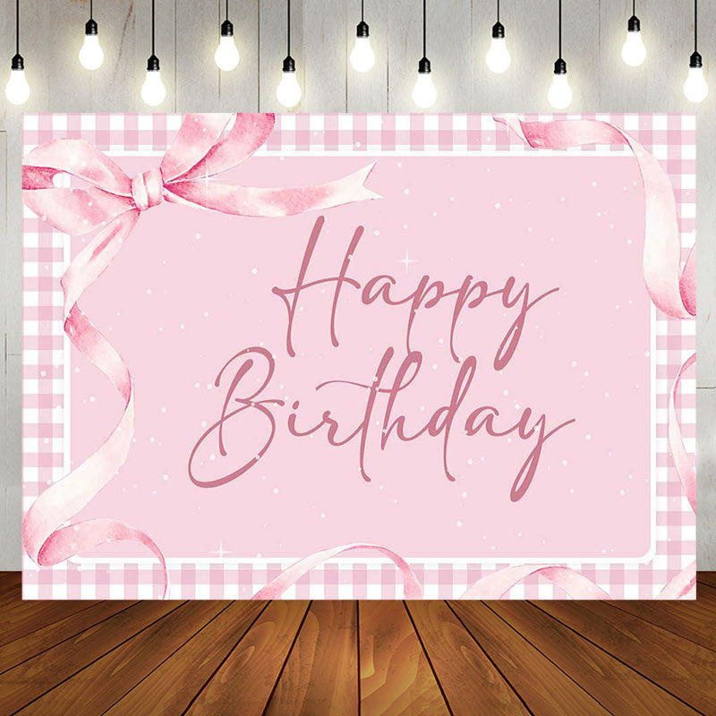 Aperturee - Aperturee Pink Gift Bow Tie Plaid Backdrop For Birthday Party