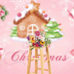 Aperturee - Aperturee Pink Gingerbread House Merry Christmas Backdrop