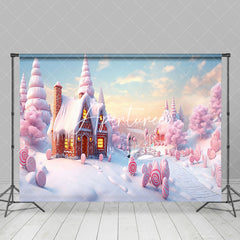 Aperturee - Aperturee Pink Gingerbread House Sweetie Candy Winter Backdrop