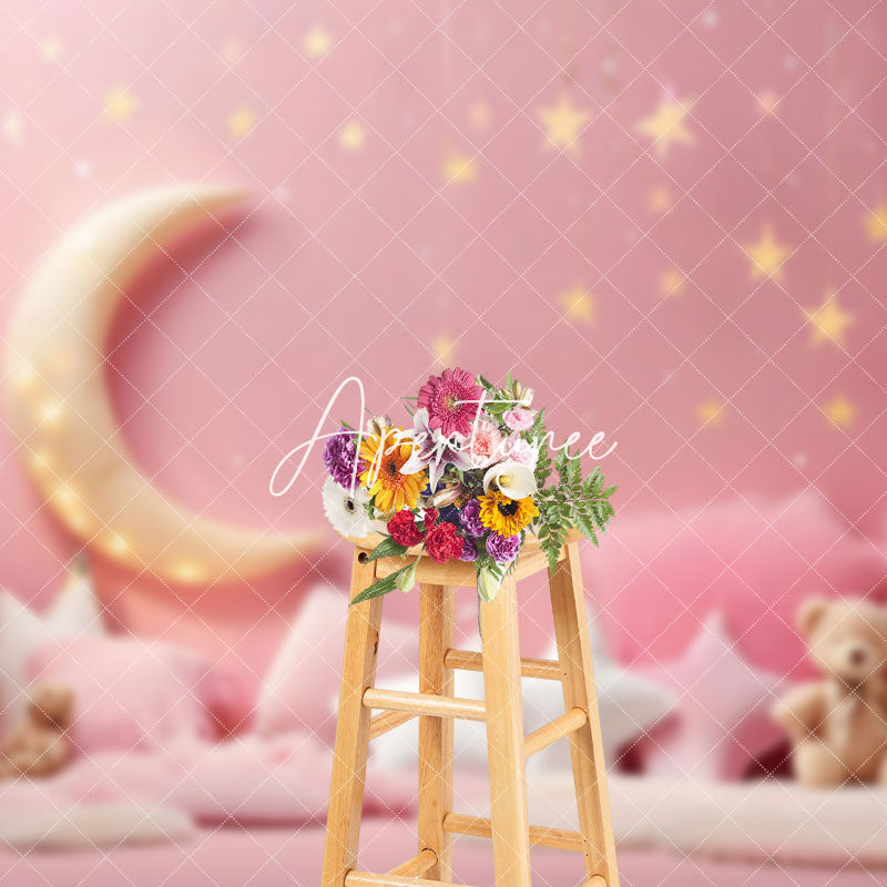 Aperturee - Aperturee Pink Girl Bithday Cake Smash Photography Backdrop