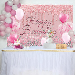 Aperturee - Aperturee Pink Glitter Balloon Diamond Happy Birthday Backdrop