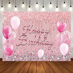 Aperturee - Aperturee Pink Glitter Balloon Diamond Happy Birthday Backdrop