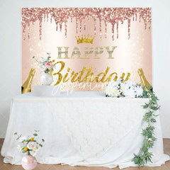 Aperturee - Aperturee Pink Glitter Crown Champagne Happy Birthday Backdrop