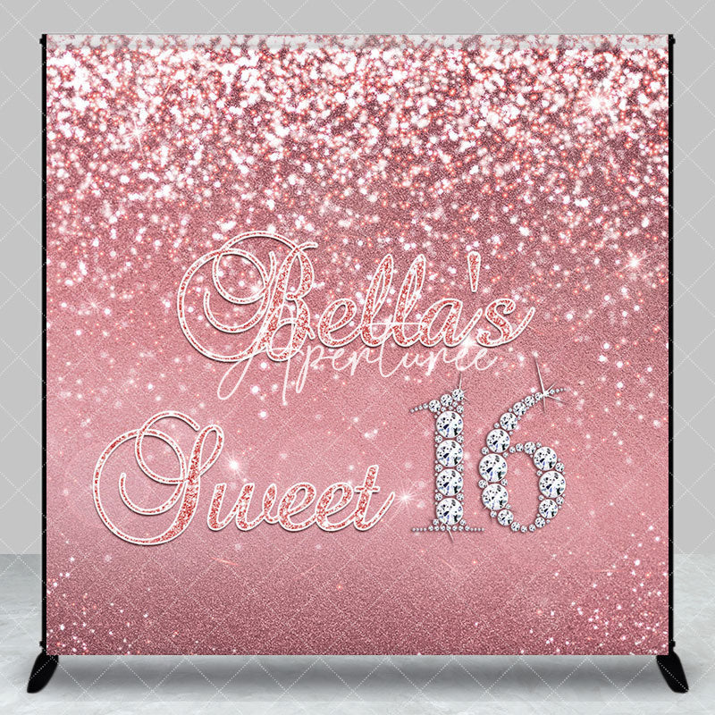 Aperturee - Aperturee Pink Glitter Custom Name Sweet 16 Birthday Backdrop