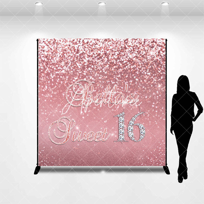 Aperturee - Aperturee Pink Glitter Custom Name Sweet 16 Birthday Backdrop