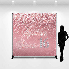 Aperturee - Aperturee Pink Glitter Custom Name Sweet 16 Birthday Backdrop