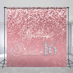 Aperturee - Aperturee Pink Glitter Custom Name Sweet 16 Birthday Backdrop