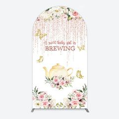 Aperturee - Aperturee Pink Glitter Floral Teapot Baby Shower Arch Backdrop