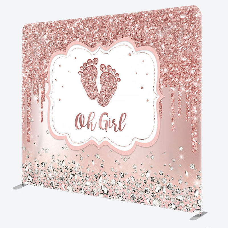 Aperturee - Aperturee Pink Glitter Oh Girl Fabric Backdrop Cover for Baby Shower