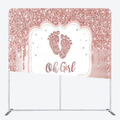 Aperturee - Aperturee Pink Glitter Oh Girl Fabric Backdrop Cover for Baby Shower