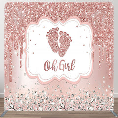 Aperturee - Aperturee Pink Glitter Oh Girl Fabric Backdrop Cover for Baby Shower