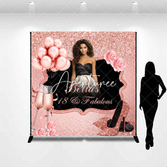 Aperturee - Aperturee Pink Glitter Rose Custom Name 18th Birthday Backdrop