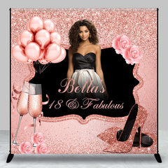 Aperturee - Aperturee Pink Glitter Rose Custom Name 18th Birthday Backdrop