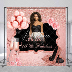 Aperturee - Aperturee Pink Glitter Rose Custom Name 18th Birthday Backdrop