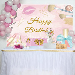 Aperturee - Aperturee Pink Gold Glitter Girls Cosmetics Birthday Backdrop