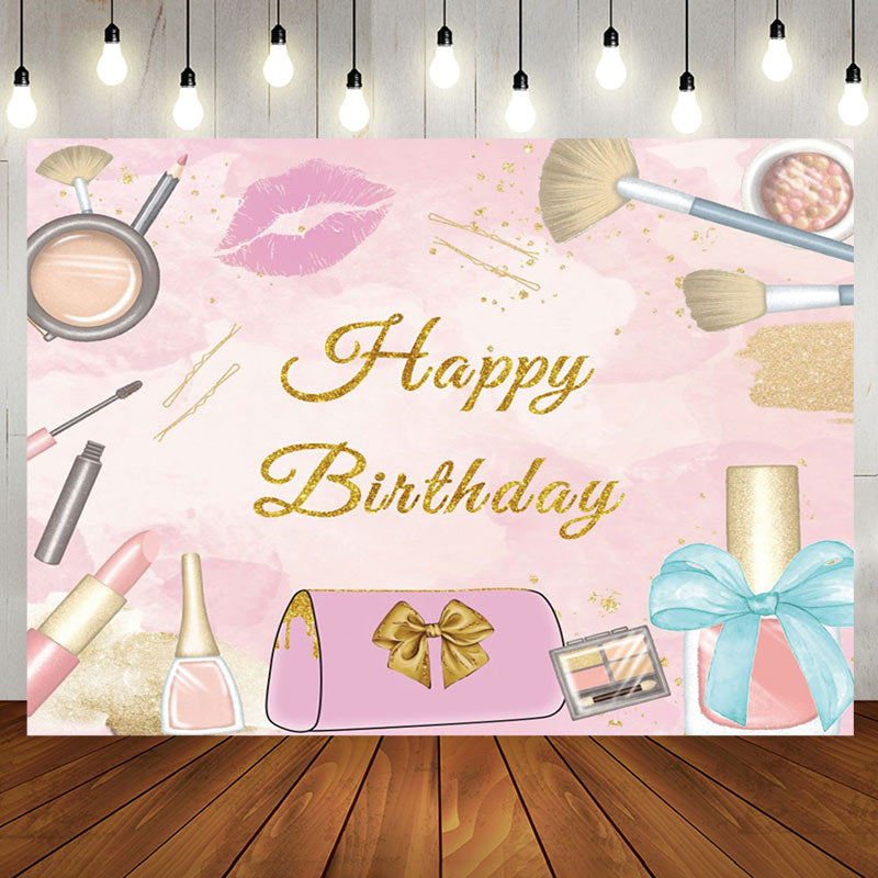 Aperturee - Aperturee Pink Gold Glitter Girls Cosmetics Birthday Backdrop