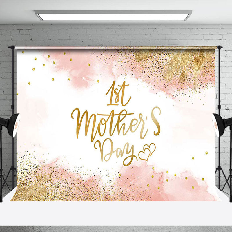 Aperturee - Aperturee Pink Gold Glitter Happy 1st Mothers Day Backdrop