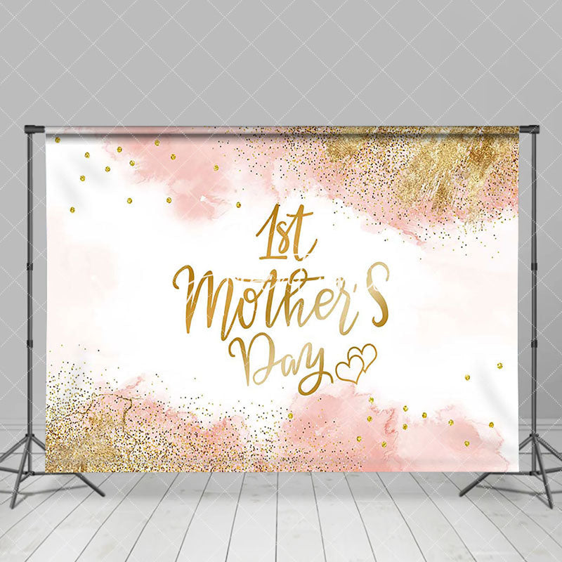 Aperturee - Aperturee Pink Gold Glitter Happy 1st Mothers Day Backdrop