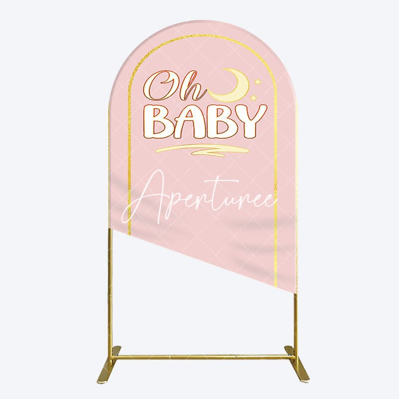 Aperturee - Aperturee Pink Gold Glitter Moon Baby Shower Arch Backdrop